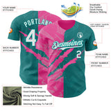 Maxcorners Custom Graffiti Pattern White Teal-Pink 3D Scratch Premium Baseball Jersey LM0210