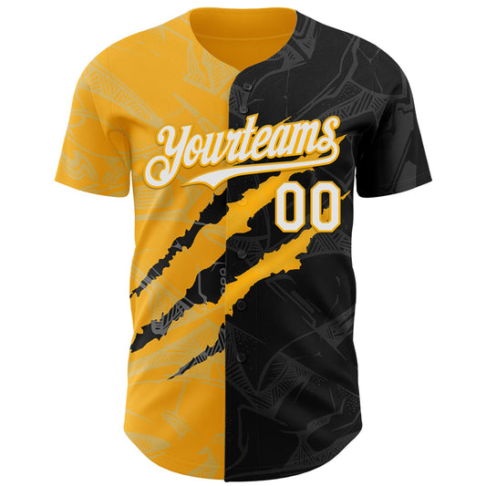 Maxcorners Custom Graffiti Pattern White Black-Gold 3D Scratch Premium Baseball Jersey LM0210