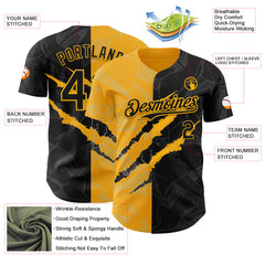 Maxcorners Custom Graffiti Pattern Black-Gold 3D Scratch Premium Baseball Jersey LM0210