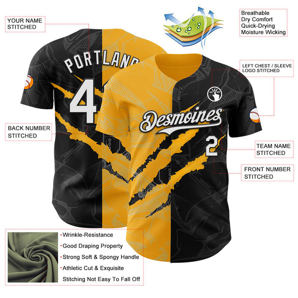 Maxcorners Custom Graffiti Pattern White Black-Gold 3D Scratch Premium Baseball Jerseys LM0210