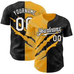 Maxcorners Custom Graffiti Pattern White Black-Gold 3D Scratch Premium Baseball Jerseys LM0210
