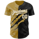 Maxcorners Custom Graffiti Pattern White Black-Old Gold 3D Scratch Premium Baseball Jersey LM0210