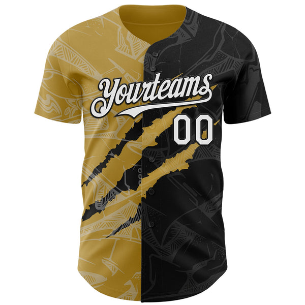 Maxcorners Custom Graffiti Pattern White Black-Old Gold 3D Scratch Premium Baseball Jerseys LM0210