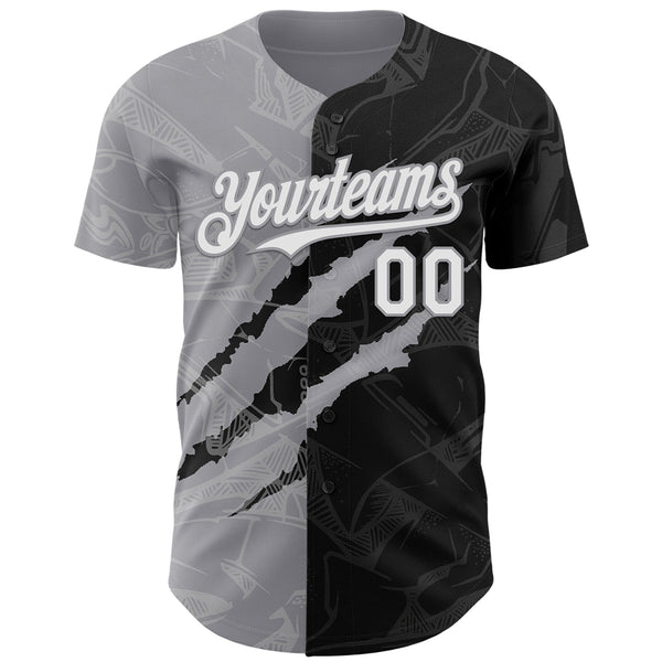 Maxcorners Custom Graffiti Pattern White Black-Gray 3D Scratch Premium Baseball Jersey LM0210