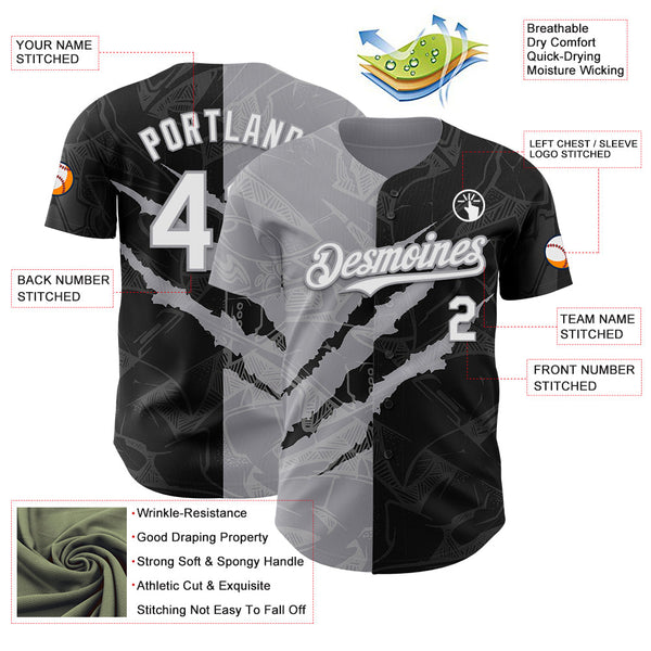 Maxcorners Custom Graffiti Pattern White Black-Gray 3D Scratch Premium Baseball Jersey LM0210