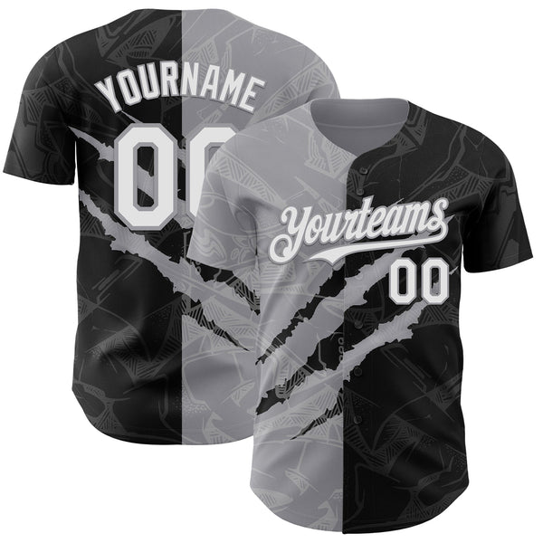 Maxcorners Custom Graffiti Pattern White Black-Gray 3D Scratch Premium Baseball Jersey LM0210