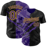 Maxcorners Custom Graffiti Pattern Purple Black-Yellow 3D Scratch Premium Baseball Jersey LM0210