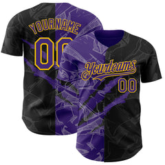 Maxcorners Custom Graffiti Pattern Purple Black-Yellow 3D Scratch Premium Baseball Jersey LM0210