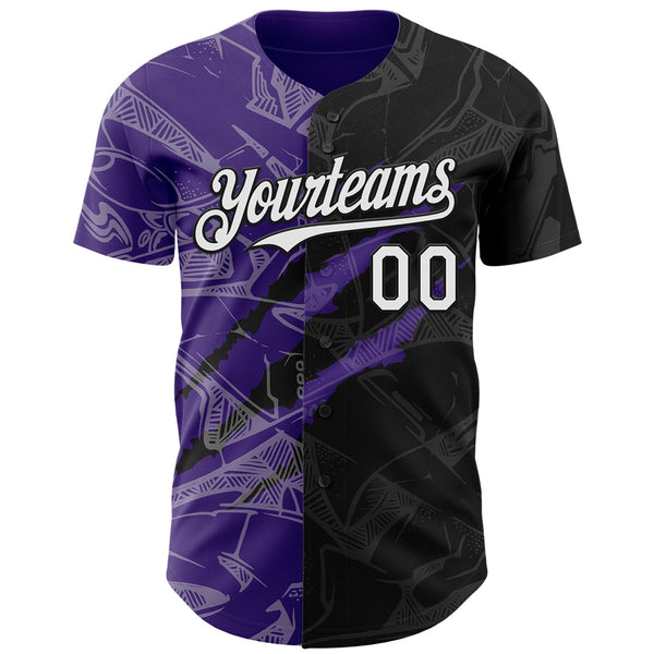 Maxcorners Custom Graffiti Pattern White Black-Purple 3D Scratch Premium Baseball Jerseys LM0210