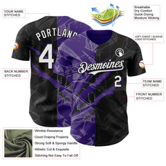 Maxcorners Custom Graffiti Pattern White Black-Purple 3D Scratch Premium Baseball Jerseys LM0210