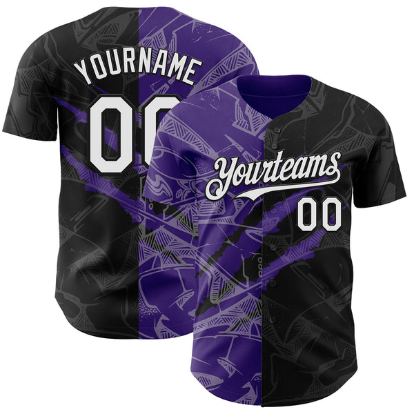 Maxcorners Custom Graffiti Pattern White Black-Purple 3D Scratch Premium Baseball Jerseys LM0210