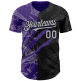 Maxcorners Custom Graffiti Pattern Gray Black-Purple 3D Scratch Premium Baseball Jersey LM0210