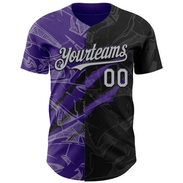 Maxcorners Custom Graffiti Pattern Gray Black-Purple 3D Scratch Premium Baseball Jersey LM0210