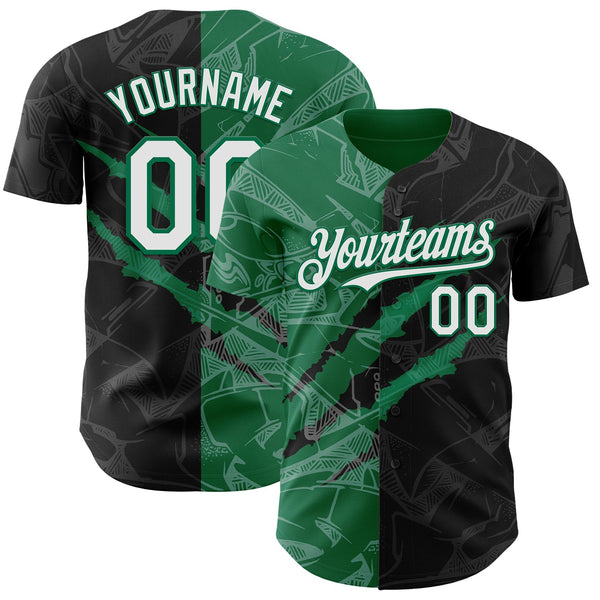 Maxcorners Custom Graffiti Pattern White Black-Kelly Green 3D Scratch Premium Baseball Jersey LM0210