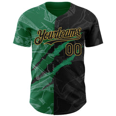 Maxcorners Custom Graffiti Pattern Black Kelly Green-Old Gold 3D Scratch Premium Baseball Jersey LM0210