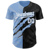 Maxcorners Custom Graffiti Pattern White Black-Light Blue 3D Scratch Premium Baseball Jersey LM0210