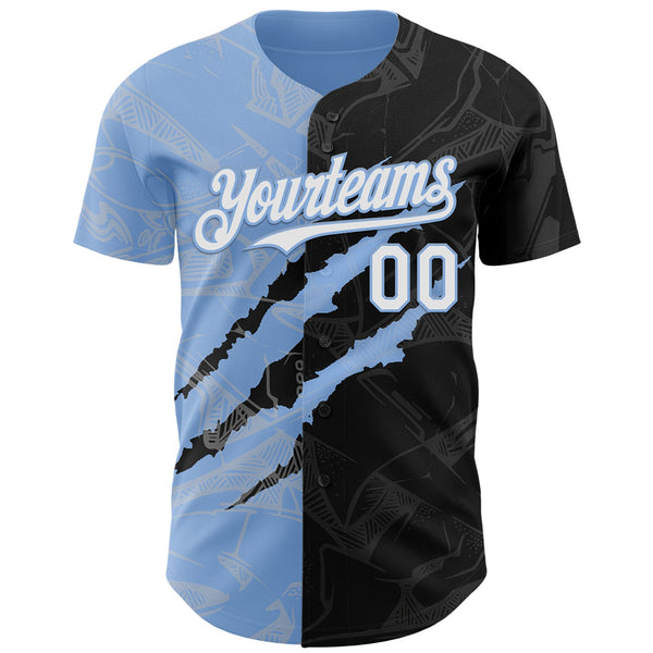 Maxcorners Custom Graffiti Pattern White Black-Light Blue 3D Scratch Premium Baseball Jersey LM0210