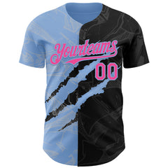 Maxcorners Custom Graffiti Pattern Pink Black-Light Blue 3D Scratch Premium Baseball Jerseys LM0210
