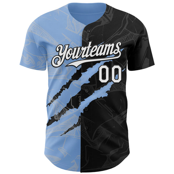 Maxcorners Custom Graffiti Pattern White Black-Light Blue 3D Scratch Premium Baseball Jerseys LM0210