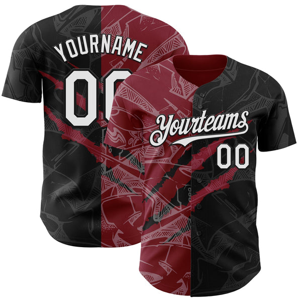 Maxcorners Custom Graffiti Pattern White Black-Crimson 3D Scratch Premium Baseball Jersey LM0210