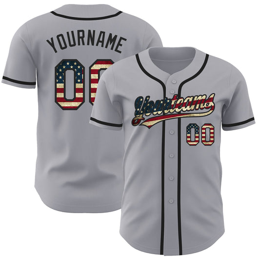 Maxcorners Custom Red Vintage USA Flag-Cream Premium Baseball Jersey LM0210