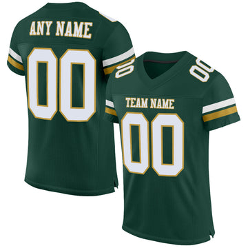 Maxcorners Custom Green White-Old Gold Mesh Authentic Football Jersey LM2605