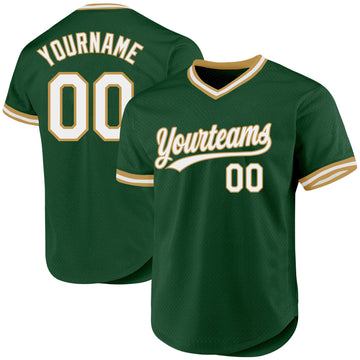 Maxcorners Custom Green White-Old Gold Authentic Throwback Baseball Jersey LM2605