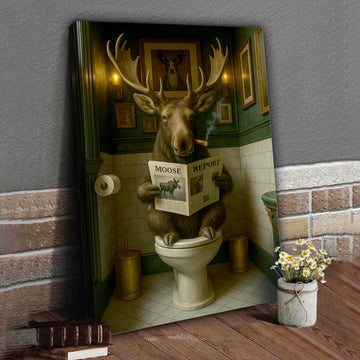 Maxcorners Funny Moose Bathroom Poster Canvas – Rustic Lodge Wall Art with Moose Reading ‘Moose Report’ - Gift for Hunters & Men