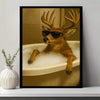 Maxcorners Funny Deer Wall Art – Cool Buck in Bathtub Poster for Hunters & Rustic Cabin Decor