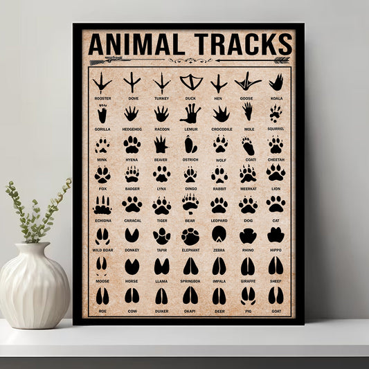 Maxcorners Animal Tracks Identification Chart Canvas – Vintage Wildlife - Nature-Inspired Decor for Outdoorsmen & Teachers
