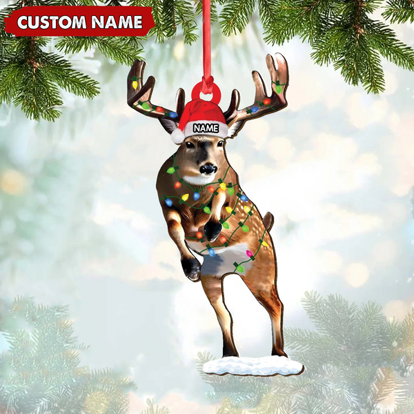 Maxcorners Personalized Deer Acrylic Christmas Ornament - Custom Name Buck with Lights Holiday Gift LM0411