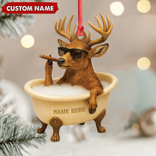Maxcorners Personalized Funny Deer Bathtub Ornament, Cool Buck Relaxing Christmas Decor, Unique Gag Gift for Hunters and Men LM0411