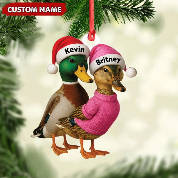 Maxcorners Custom Funny Duck Couple Christmas Ornament - Personalized Names, Custom Gift for Couples & Animal Lovers LM0411