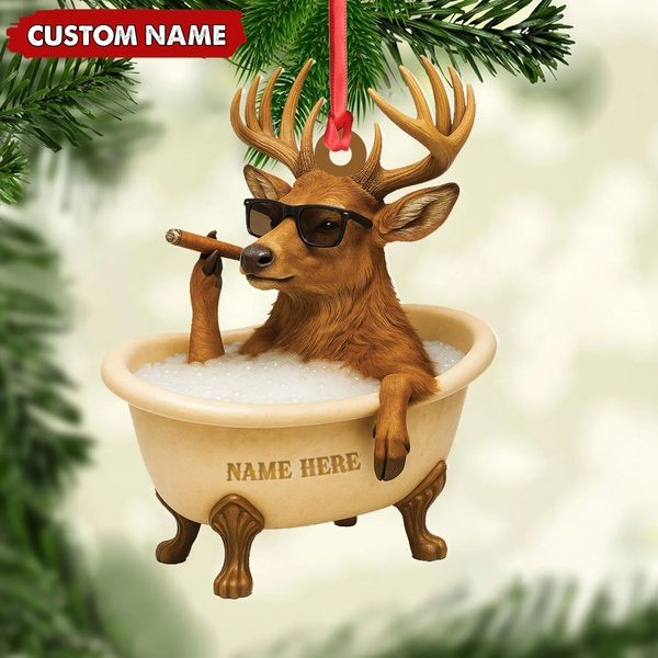 Maxcorners Personalized Funny Deer Bathtub Ornament, Cool Buck Relaxing Christmas Decor, Unique Gag Gift for Hunters and Men LM0411