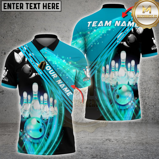 Maxcorners Bowling Strike Sparkle Design Multicolor Customized Name, Team Name 3D Shirts