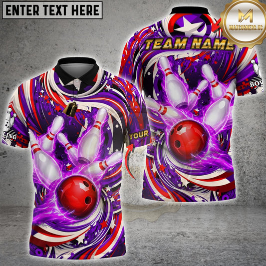 Maxcorners Bowling Patriotic Swirl Bowling Ball Pins Design Multicolor Customized Name Team Name 3D Shirts