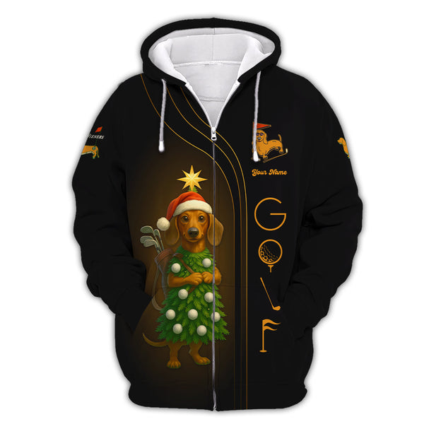 Maxcorners Personalized Christmas Golf Shirt, Dachshund Golf Shirt, Funny Golf Shirt For Men, Golf Gift For Golfer