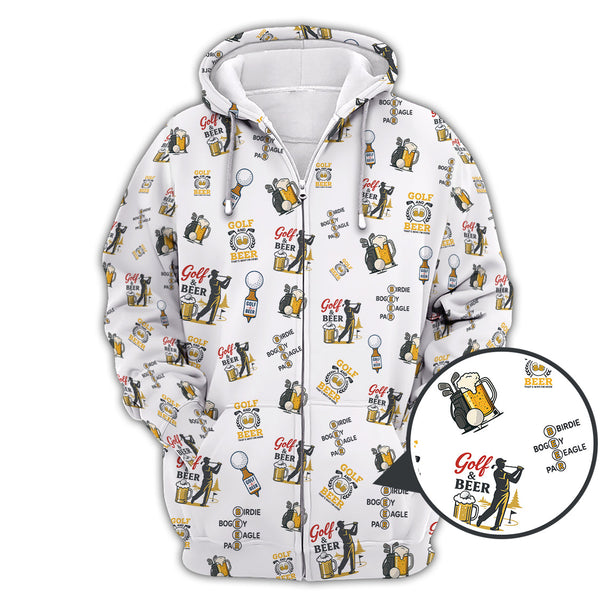 Maxcorners Golf and Beer Pattern Polos For Men, Funny Golf Shirt, Golf Gifts For Golfers