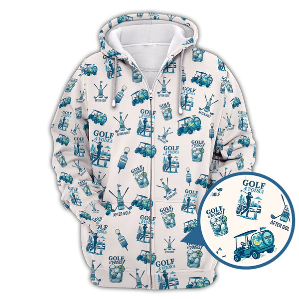 Maxcorners Golf And Vodka Shirt For Golfer, Vodka After Golf Pattern Golf Shirt, Funny Golf Shirt For Men