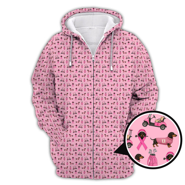 Maxcorners Breast Cancer Golf Shirt, Dachshund Golf Shirt, Pattern Golf Shirt For Golfer