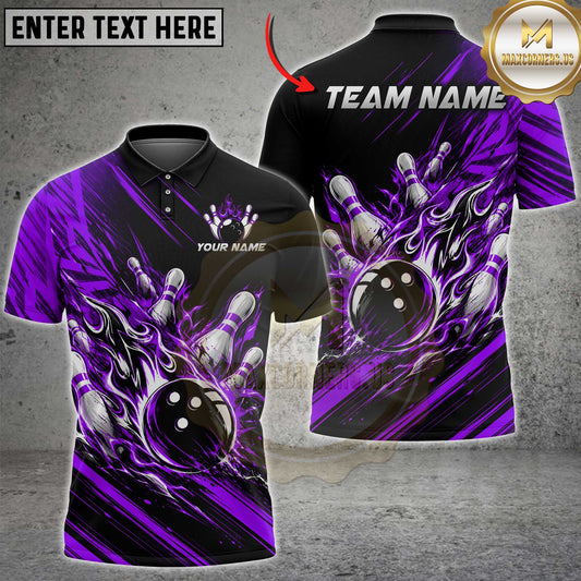 Maxcorners Bowling Fire Flames Explosion Red Black Splash Multi Options Personalized Name, Team Name Unisex 3D Shirt (8 Colors)