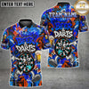 Maxcorners Darts Funny Cartoon Dartboard Mascot Beer & Darts Graffiti Splatter Blue Orange Custom Team Name Personalized Name 3D Polo Shirt