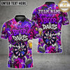 Maxcorners Darts Funny Cartoon Dartboard Mascot Beer & Darts Graffiti Splatter Blue Orange Custom Team Name Personalized Name 3D Polo Shirt