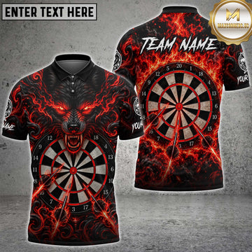 Maxcorners Darts Glowing Eyes Fierce Wolf Head Flame Aura Darts Dartboard Target Bullseye Multi Options Personalized Name, Team Name Unisex 3D Shirt (5 Colors)