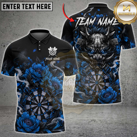 Maxcorners Darts Oni Demon Mask Red Peony Graphic Personalized Name, Team Name Unisex 3D Shirt (6 Colors)