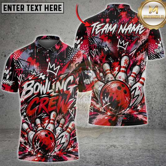 Maxcorners Bowling Crew Graffiti Crown Graphic Personalized Name, Team Name Unisex 3D Shirt (7 Colors)