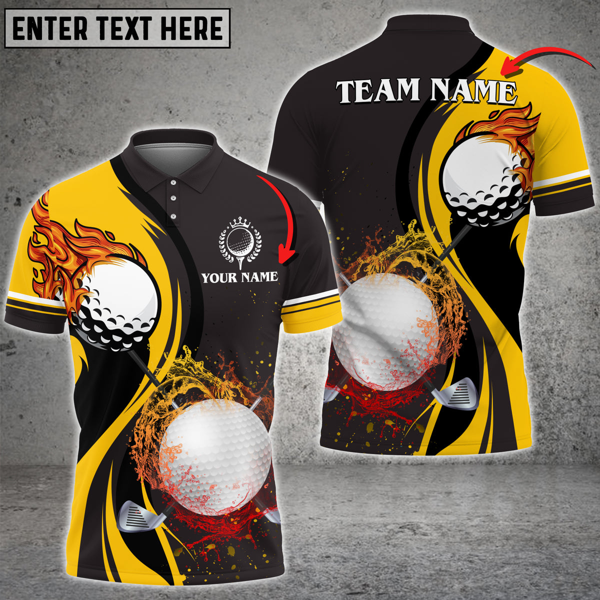 Max Corner Fire Golf Ball Water Flow Customized 3D Polo shirt