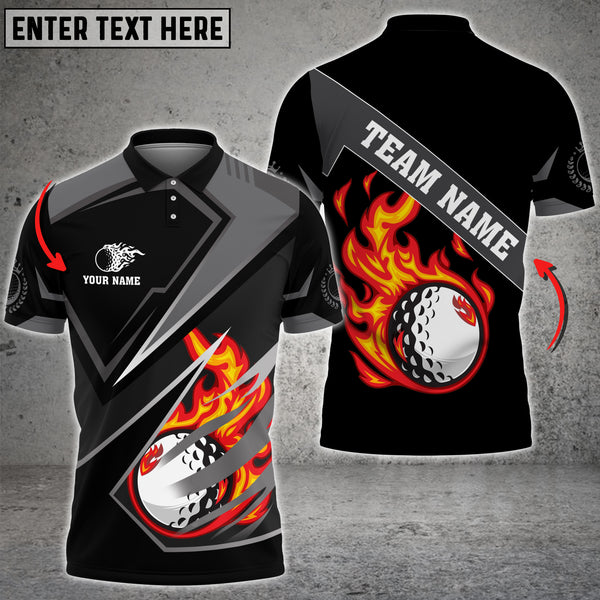 Max Corner Golf Sport Black Fire Ball Personalized Name Team Name 3D Polo Shirt