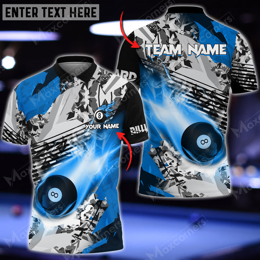 Maxcorners Billiards Ball 8 Fire Smoke Apollo Sun Multicolor Options Personalized Name 3D Shirt (6 Colors)