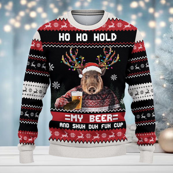 Maxcorners Hunting Beer (Multi Animal Options) Merry Christmas All Over Print Sweater